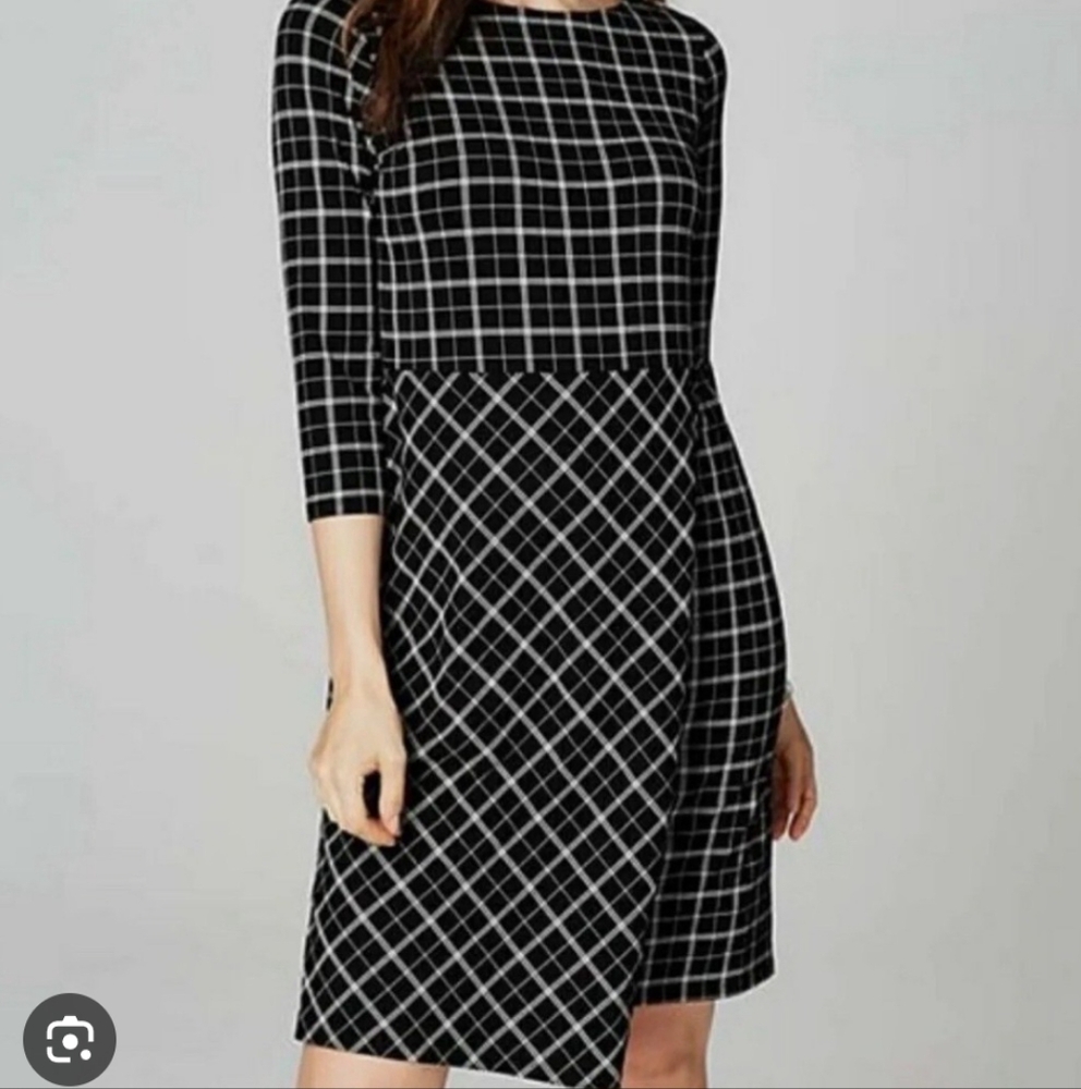 J. Jill Black and White Windowpane Midi Dress